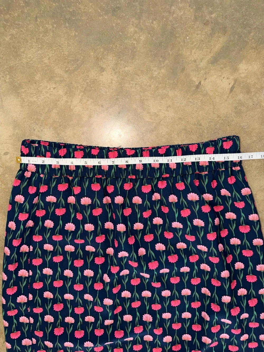 J. Crew Navy Pink Floral Pencil Skirt Elastic Waist Pockets NWOT Size M